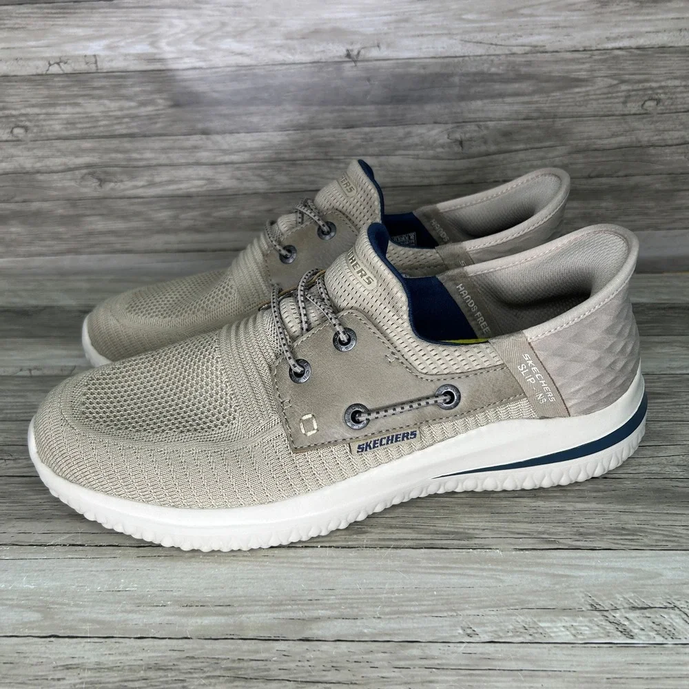 Skechers Delson 3.0 Roth Hands Free Slip-Ins Men's Shoes Taupe Size 8.5 Boat